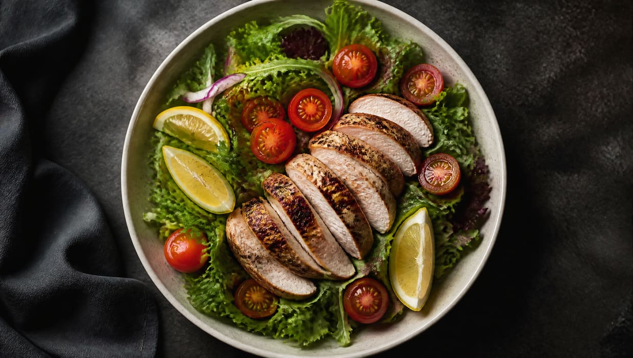Bol de salade de poulet grillé aux herbes