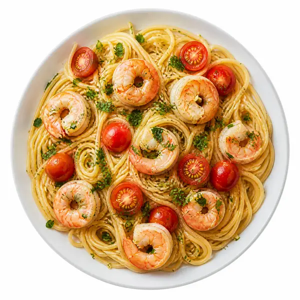 Assiette de pâtes aux crevettes